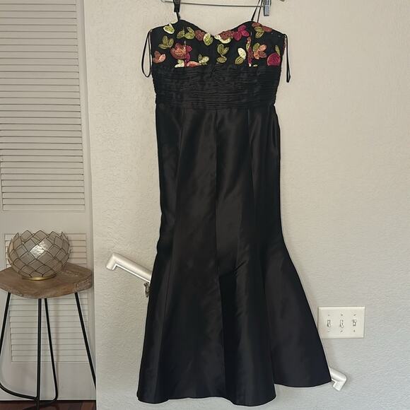 Vintage Chetta B Black Silk Mermaid Dress Goth Flowers Strapless Sherrie Bloom - Picture 1 of 9